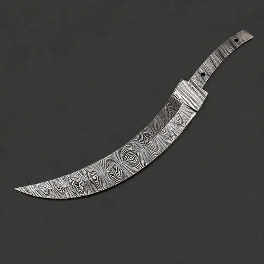 Damascus Steel Curved Edge Knife Blade Blank – B13