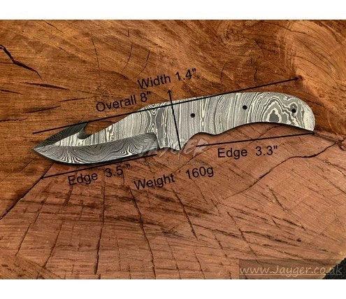 Handmade Damascus Steel Knife blade-Gut hook Blank Blade-Heat Treated - Jayger