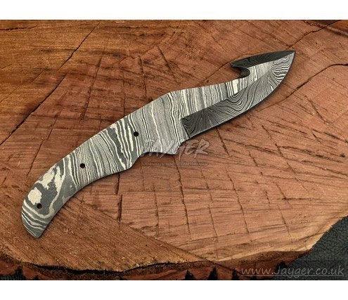 Handmade Damascus Steel Knife blade-Gut hook Blank Blade-Heat Treated - Jayger