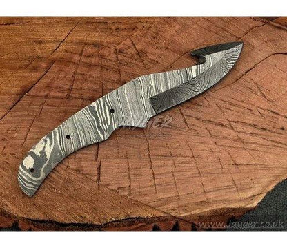 Handmade Damascus Steel Knife blade-Gut hook Blank Blade-Heat Treated - Jayger
