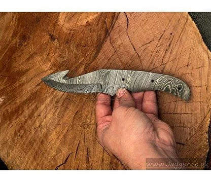 Handmade Damascus Steel Knife blade-Gut hook Blank Blade-Heat Treated - Jayger