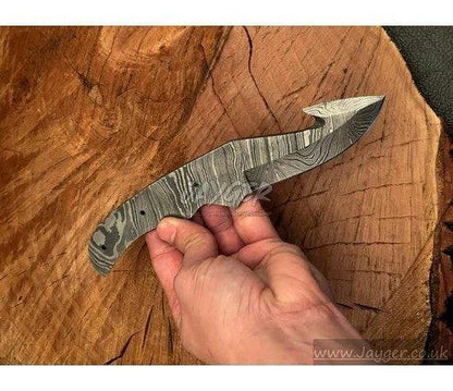 Handmade Damascus Steel Knife blade-Gut hook Blank Blade-Heat Treated - Jayger