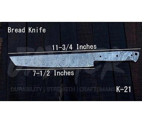 Damascus Steel Bread Knife Blank Blade – K21 - Jayger