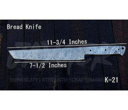 Damascus Steel Bread Knife Blank Blade – K21 - Jayger