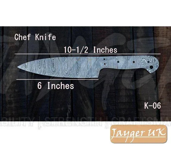 Handmade Damascus Steel Chef Knife Blank Blade – K6 - Jayger