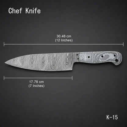 Damascus Steel Chef Knife Blank Blade – K15