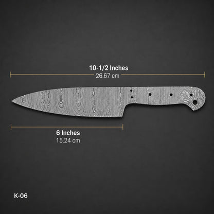 Handmade Damascus Steel Chef Knife Blank Blade – K6