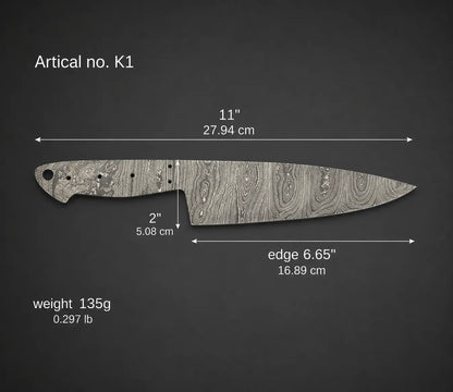 Handmade Kitchen Chef Knife Blank Blade – K1